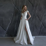 Runhufu Strapless Side Slit Ivory Wedding Dresses with Pocket Summer Satin Court Train Bridal Gowns Vestidos De Novia 2025