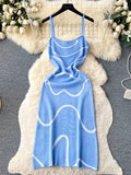 Runhufu Ladies Knitted Sheath Sundress Sleeveless Hotsweet Print Backless Slim Dress 2024 Fashion Elastic Beach Long Dress