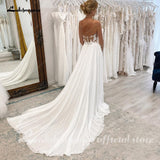 runhufu Lace Chiffon A Line Boho Wedding Dress Sweetheart Backless 2023 Appliques Sweep Bridal Gown abito da spos Sexy