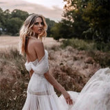 Runhufu Boho Wedding Dress Off Shoulder Backless Sweetheart Wedding Gown For Bride Tulle Bride Dresses Vestido De Novia