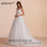 Runhufu White Lace A Line Beach Wedding Dresses 2024 Vestidos De Novia Sleevless Bride V Neck Sweep Train Boho Bridal Gown