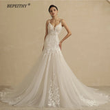 Runhufu Sexy Backless Trumpet Lace Wedding Dresses For Women 2024 Bride V Neck Sleeveless Ivory Summer Mermaid Bridal Gown