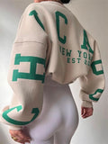 Runhufu Back Letters Print Oversized Sweatshirts Women Casual Thickened Warm Pullovers Long Sleeve Tops Autumn Winter Streetwear