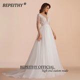 Runhufu Ivory Scoop Long Sleeves Beading Bodice Wedding Dresses 2024 For Women Bride A Line Floor Length Bridal Party Gown