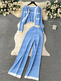 Runhufu Autumn Knitted Three Pieces Sets 2024 Slim Tank Top+Long Sleeves Short Cardigan+Elastic Long Pants Fashion Sweater Set