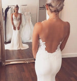 Runhufu Chiffon Mermaid Wedding Dress Sheer V-Neck Lace Appliques Backless Beach Bride Gown Vestidos De Novia ????? ????? ??????