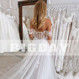 Runhufu A-Line Wedding Dresses 2024 Lace Sweetherat Off The Shoulder Open Back Buttons Bridal Gown Sweep Train Vestidos De Noiva