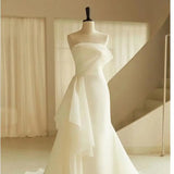 Runhufu Simple Wedding Dresses For Women Sexy Strapless Bridal Dress With Small Train Elegant Long Sleeveless Vestidos De Novia