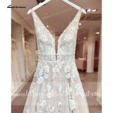 Runhufu Bohemian Wedding Dresses V-Neck Appliques Lace A-Line Beach Princes Wedding Bridal Gown 2024 Plus Size