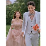 Runhufu Spaghetti Straps Wedding Dress Sweet Pink A Line Sukienka Na Wesele New Simple Elegant Floor-length Vestidos De Novia
