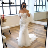 Runhufu Vintage Off the Shoulder Wedding Gown for Bride Mermaid Appliques Tulle Chapel Train Vestidos De Novia Brautmode