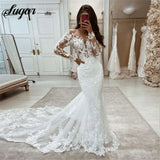 Runhufu Wedding Dresses Mermaid Lace Long Sleeves Wedding Gown Vintage White Ivory Custom Made Luxury Bridal Dress vestido novia