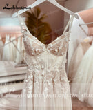 runhufu Boho Wedding Dress Lace Applqiues Floral Beading Backless Spaghetti Straps Bridal Gowns estido de noiva praiano
