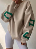 Runhufu Back Letters Print Oversized Sweatshirts Women Casual Thickened Warm Pullovers Long Sleeve Tops Autumn Winter Streetwear