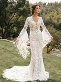 Runhufu BOHO Wedding Dresses Long Flare Sleeves Bridal Gowns Lace Appliques Floor Length Mermaid 2024 Vestidos De Novia 2024