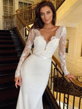 Runhufu Beading Wedding Dresses Full Sleeves Long Wedding Bride Dress Illusion Satin Dresses For Wome 2024 Vestidos De Novia