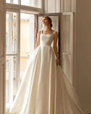 Runhufu Satin Wedding Dresses With Detachable Coat Square Collar Bridal Gowns Long Puff Sleeves 2024 Vestidos De Novia 2024