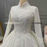 Runhufu Sparkle Muslim Wedding Dresses Cover Back Long Wedding Gowns A-Line Luxury Elegant Bride Dress vestidos de noviaS