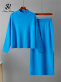 Runhufu Fashion Autumn Sweater Two Pieces Suits Women Loose Warm Pullovers+Split Long Skirt 2024 Winter Casual Knitted Sets