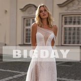 Runhufu A-Line Wedding Dress Women 2024 White Open Back Sequin One Shoulder Spakly Side Split Bridal Gown Vestidos De Noiva Bead