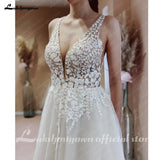 runhufu Lace Appliques Bohemian Wedding Dress for woman vestido blanco Beach Bridal Gowns V Neck party dresses