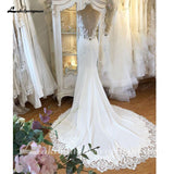 runhufu Satin Mermaid Wedding Dress 2023 Plunging Backless Sexy Bridal Dress Trouwjurken Vintage Lace Receipt Wedding Gown