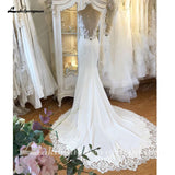 Runhufu Satin Mermaid Wedding Dress Plunging Backless Sexy Bridal Dress Trouwjurken Vintage Lace Receipt Wedding Gown