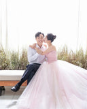 Runhufu A Line Light Pink Formal Party Dresses Strapless Corset Back Korea Wedding Photo Shoot Dress Women Prom Evening Gowns