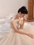 runhufu New Luxury Sling Wedding Dress Boat Neck Glittery Pearls Lace Bridal Dress Ball Gown Vestido De Noiva Plus Size Made Custom