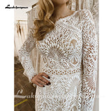 runhufu Lace Long Sleeve Wedding Dresses A Line 2023 Robes Sexy Bridal Receipt Beach Boho Wedding Gowns backless