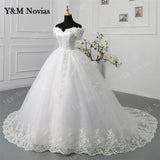 runhufu Novias Off Shoulder Plus Size Vestido De Noiva 2023 Wedding Dress Long Train or Floor Appliqes Pearls Bridal Tulle Mariage
