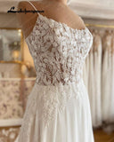 runhufu A Line Wedding Dress 2023 Scoop Neck Spaghetti Straps Lace Appliqued Chiffon Beach Bridal Gowns Suknia ślubna
