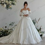 Runhufu A-Line Pretty Wedding Dresses For Woman Sexy Mermaid Off Shoulder Long Sleeves Fluffy Princess Style Mopping Bride Gowns