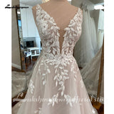 runhufu Fashion A line Wedding Dresses 2023 for women V-neck Appliques Tulle Beach Bridal Gown Sweep Train Vestido De Noiva