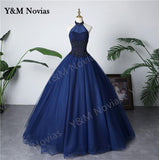 runhufu Fashion Wine Red Blue Red Red Halter Quinceanera Dress Sleeveless Ruched Lace Vestidos De 15 Debutante Gown Bohemia Princess