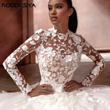 Runhufu Classic Wedding Dress For Woman Long Sleeves Backless Bride Gowns Civil A-Line Tulle Applique vestido noiva boho
