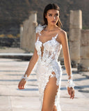 runhufu Boho Mermaid Wedding Dresses Lace Appliques 3D Flowers Spaghetti Straps Wedding Gown Country Bridal Dress Plus Size