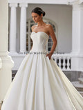 Runhufu And Gorgeous Bride Gowns Ivory Women's Sweet Satin Pleated A-Line Sleeveless Princess Wedding Dresses Formal Prom Party