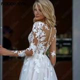 Runhufu Elegant A-Line Lace Wedding Dress Long Sleeves Scoop Neck Applique Bridal Gowns Button Plus Size Vestidos De Novia