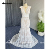 runhufu Boho Lace Behemian Mermaid Wedding Dress Robe Civil Country Bridal Gowns Sexy Backless Lace robe mariage femme