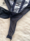Runhufu Strap Shiny Sexy Bodysuits Ladies 2024 Sleeveless Patchwork Slim Lingerie Top Open Crotch Mesh Erotic Playsuits