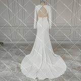 Runhufu Picture Deep V Neck Hollow Back Minimalist Wedding Dress Custom Made Sheath Buttons Ruched Satin Mermaid Bridal Gowns