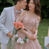 Runhufu Spaghetti Straps Wedding Dress Sweet Pink A Line Sukienka Na Wesele New Simple Elegant Floor-length Vestidos De Novia