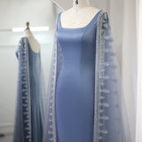 Runhufu Said Luxury Blue Mermaid Dubai Evening Dresses with Cape Sleeves Sage Green Elegant Arabic Women Wedding Party GownsSS445