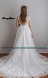 Runhufu Classic Deep V Neck Wedding Dresses Appliques Tulle Backless A Line Sleeveless Sweep Train Vestido De Casamento