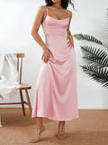 Runhufu Spaghetti Straps Satin Dress Chic Summer 2024 Women Sleeveless Sling Long Dress Party Beach Vacation Backless Vestidos