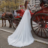 Runhufu Aviana A-Line Tulle Wedding Dress Charming V-Neck Long Sleeves Court Train Bridal Gown Vestido De Novia Custom Made