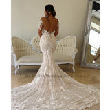 Runhufu Lace Wedding Dress Mermaid Illusion Corset Vestido De Noiva Long Sleeve Sheer Off Shoulder Appliqu¨¦ Bridal Dress 2024 Robe