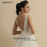 Runhufu Real Image Sexy Deep V Neck Wedding Dresses For Women 2024 Bride A Line Open Back Boho Bridal Party Gown Sleeveless