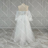 Runhufu Flowers Sweetheart Luxury Wedding Dress Long Puffy Sleeves A Line Custom Made Tulle 3D Lace Romantic Bridal Gowns